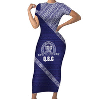 Tonga Queen Salote College Short Sleeve Bodycon Dress 100 Years Anniversary Navy Color