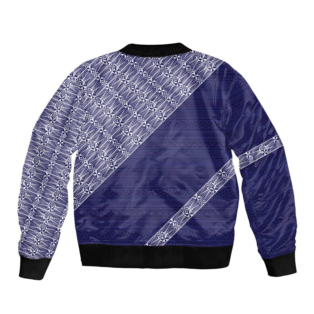 Tonga Queen Salote College Sleeve Zip Bomber Jacket 100 Years Anniversary Navy Color LT05 - Polynesian Pride