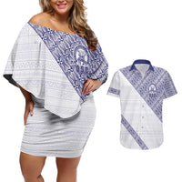 Tonga Queen Salote College Couples Matching Off Shoulder Short Dress and Hawaiian Shirt 100 Years Anniversary White Color
