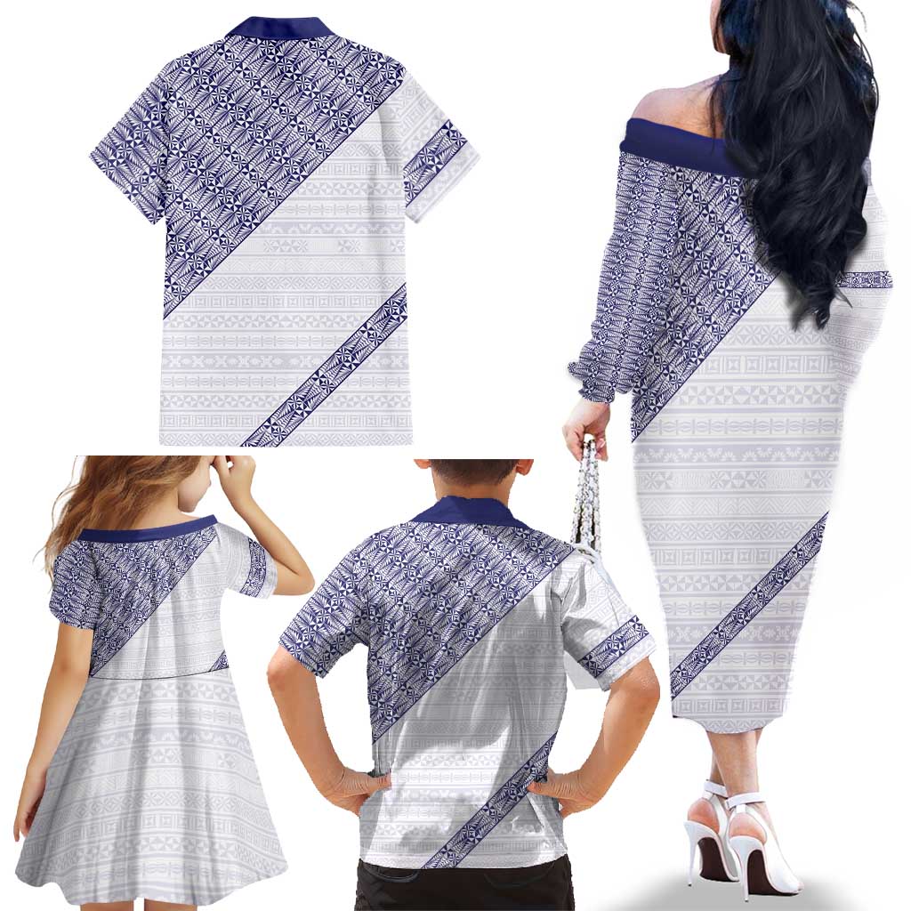 Tonga Queen Salote College Family Matching Off The Shoulder Long Sleeve Dress and Hawaiian Shirt 100 Years Anniversary White Color