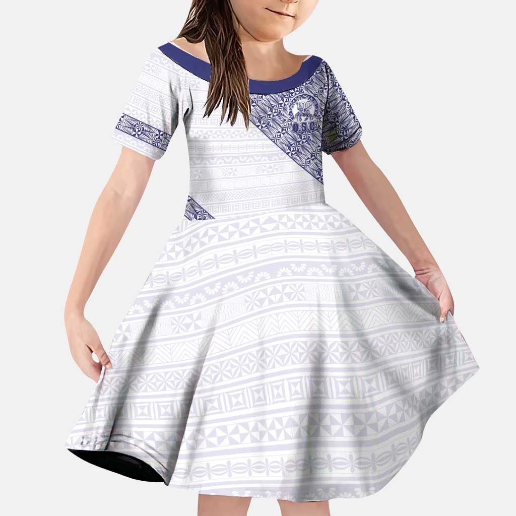 Tonga Queen Salote College Family Matching Off Shoulder Short Dress and Hawaiian Shirt 100 Years Anniversary White Color