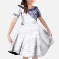 Tonga Queen Salote College Family Matching Off Shoulder Short Dress and Hawaiian Shirt 100 Years Anniversary White Color