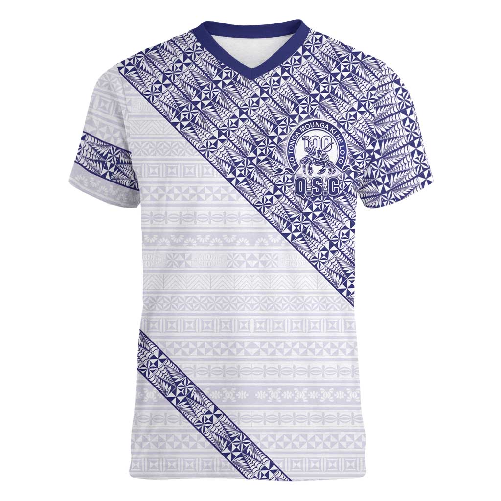 Tonga Queen Salote College Women V-Neck T-Shirt 100 Years Anniversary White Color