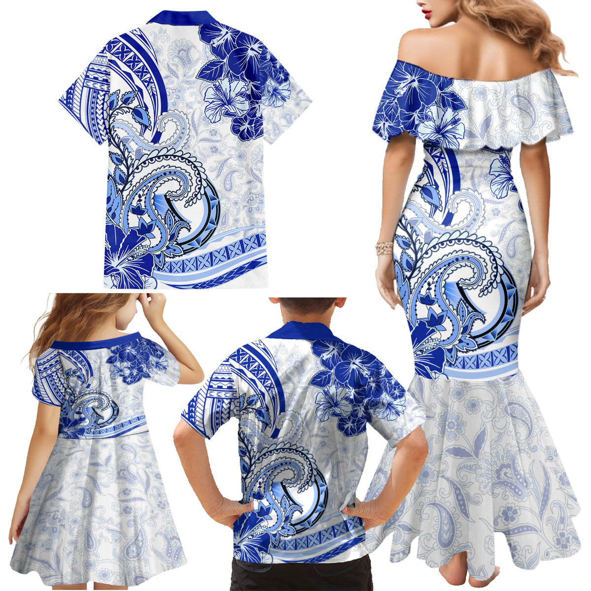 Polynesia Paisley Family Matching Mermaid Dress and Hawaiian Shirt Mix Navy Polynesian Pattern LT05 - Polynesian Pride