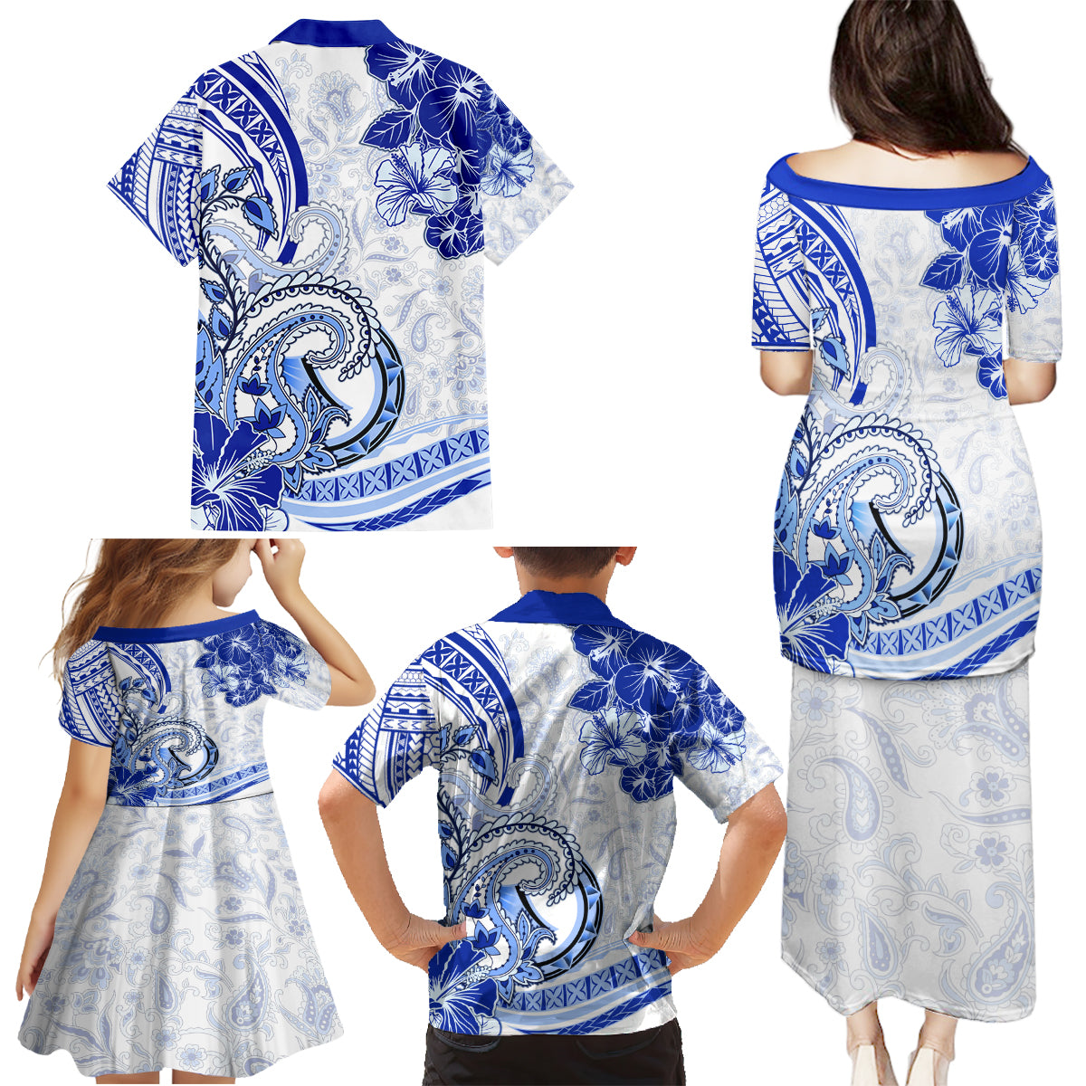 Polynesia Paisley Family Matching Puletasi and Hawaiian Shirt Mix Navy Polynesian Pattern LT05 - Polynesian Pride