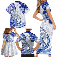 Polynesia Paisley Family Matching Short Sleeve Bodycon Dress and Hawaiian Shirt Mix Navy Polynesian Pattern LT05 - Polynesian Pride
