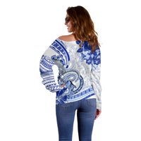 Polynesia Paisley Off Shoulder Sweater Mix Navy Polynesian Pattern LT05 - Polynesian Pride