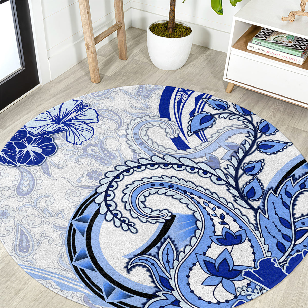 Polynesia Paisley Round Carpet Mix Navy Polynesian Pattern LT05 Navy - Polynesian Pride