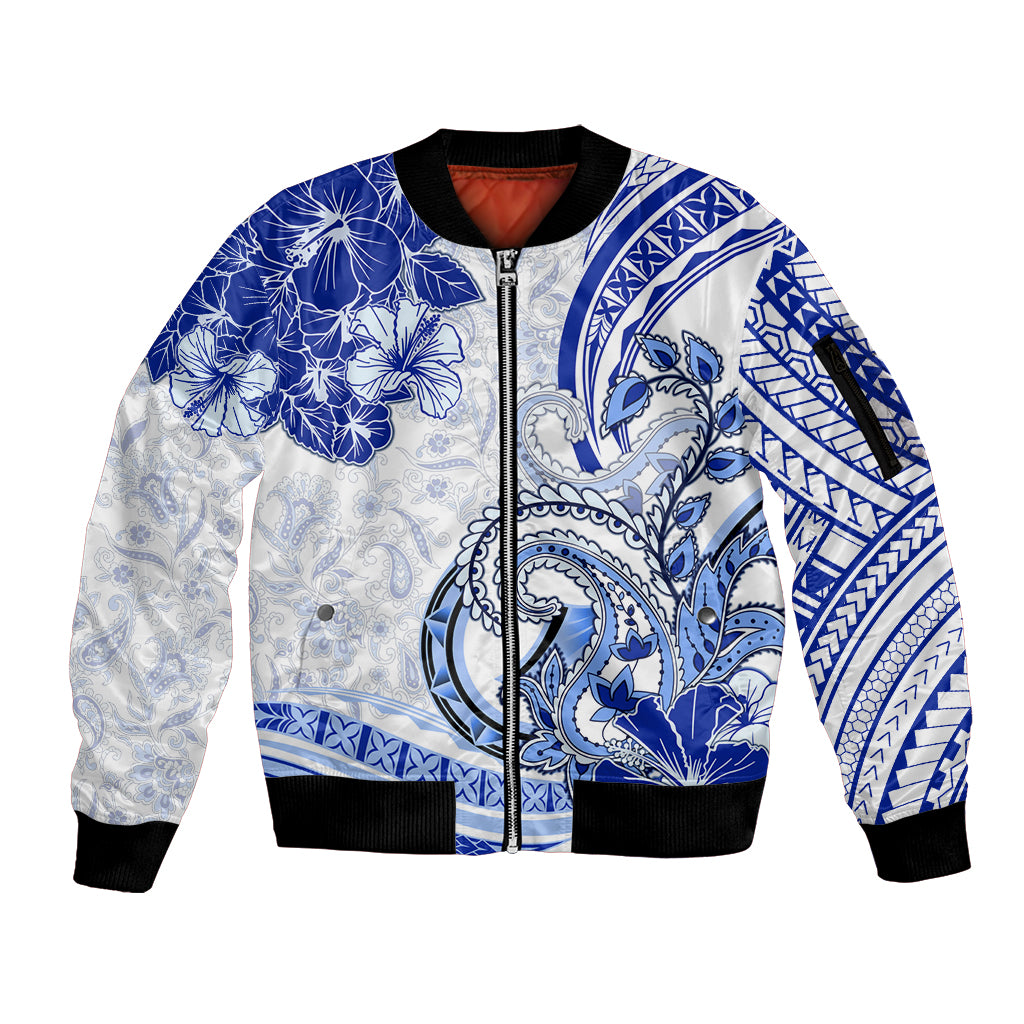 Polynesia Paisley Sleeve Zip Bomber Jacket Mix Navy Polynesian Pattern LT05 Unisex Navy - Polynesian Pride