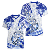 Polynesia Paisley Women V Neck T Shirt Mix Navy Polynesian Pattern LT05 - Polynesian Pride