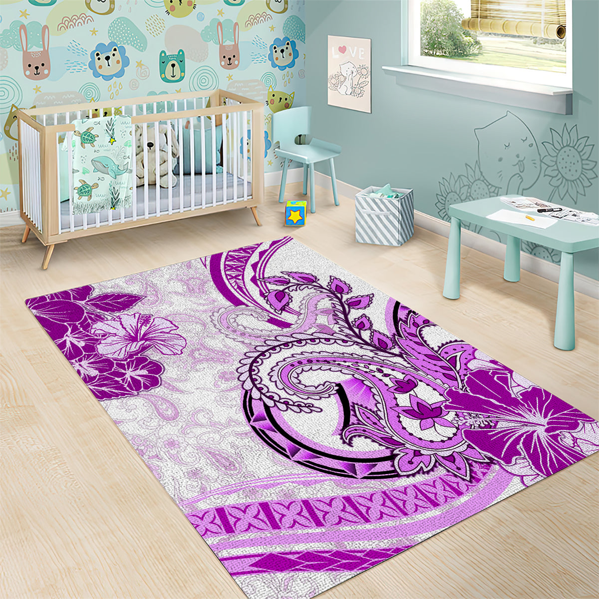 Polynesia Paisley Area Rug Mix Pink Polynesian Pattern