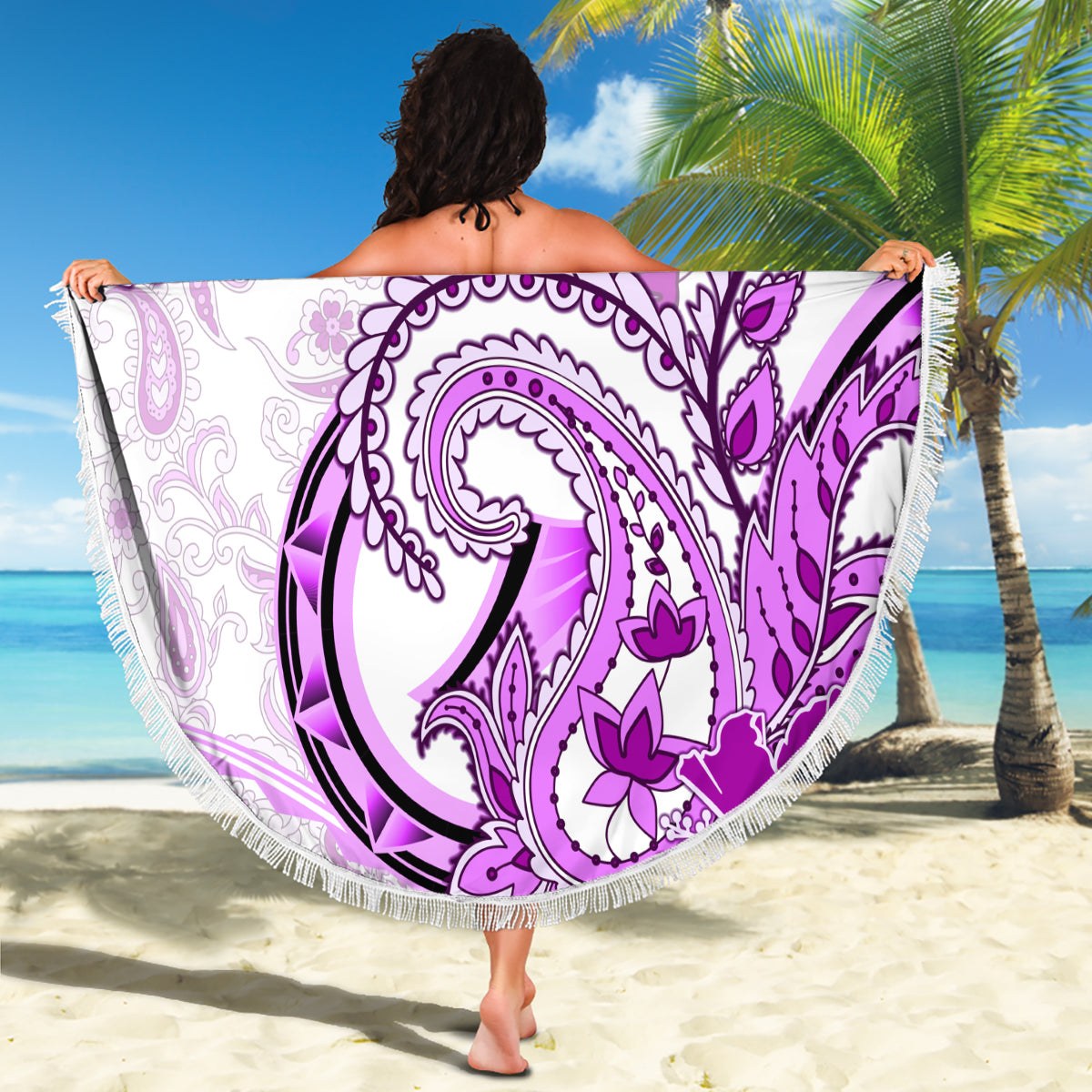 Polynesia Paisley Beach Blanket Mix Pink Polynesian Pattern