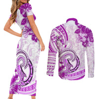 Polynesia Paisley Couples Matching Short Sleeve Bodycon Dress and Long Sleeve Button Shirt Mix Pink Polynesian Pattern LT05 - Polynesian Pride