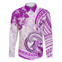 Polynesia Paisley Family Matching Off Shoulder Short Dress and Hawaiian Shirt Mix Pink Polynesian Pattern LT05 Dad's Shirt - Long Sleeve Pink - Polynesian Pride