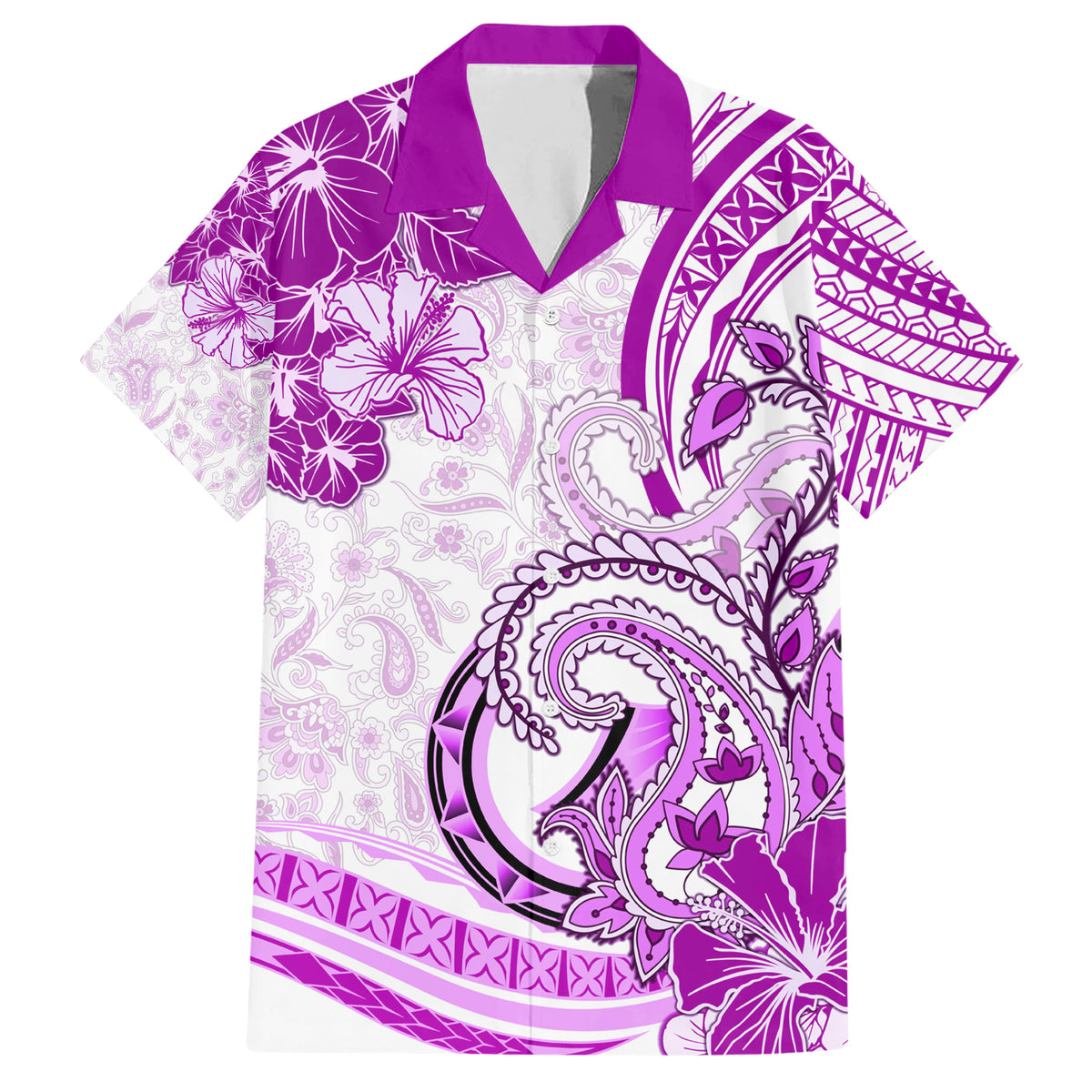 Polynesia Paisley Family Matching Short Sleeve Bodycon Dress and Hawaiian Shirt Mix Pink Polynesian Pattern LT05 Dad's Shirt - Short Sleeve Pink - Polynesian Pride