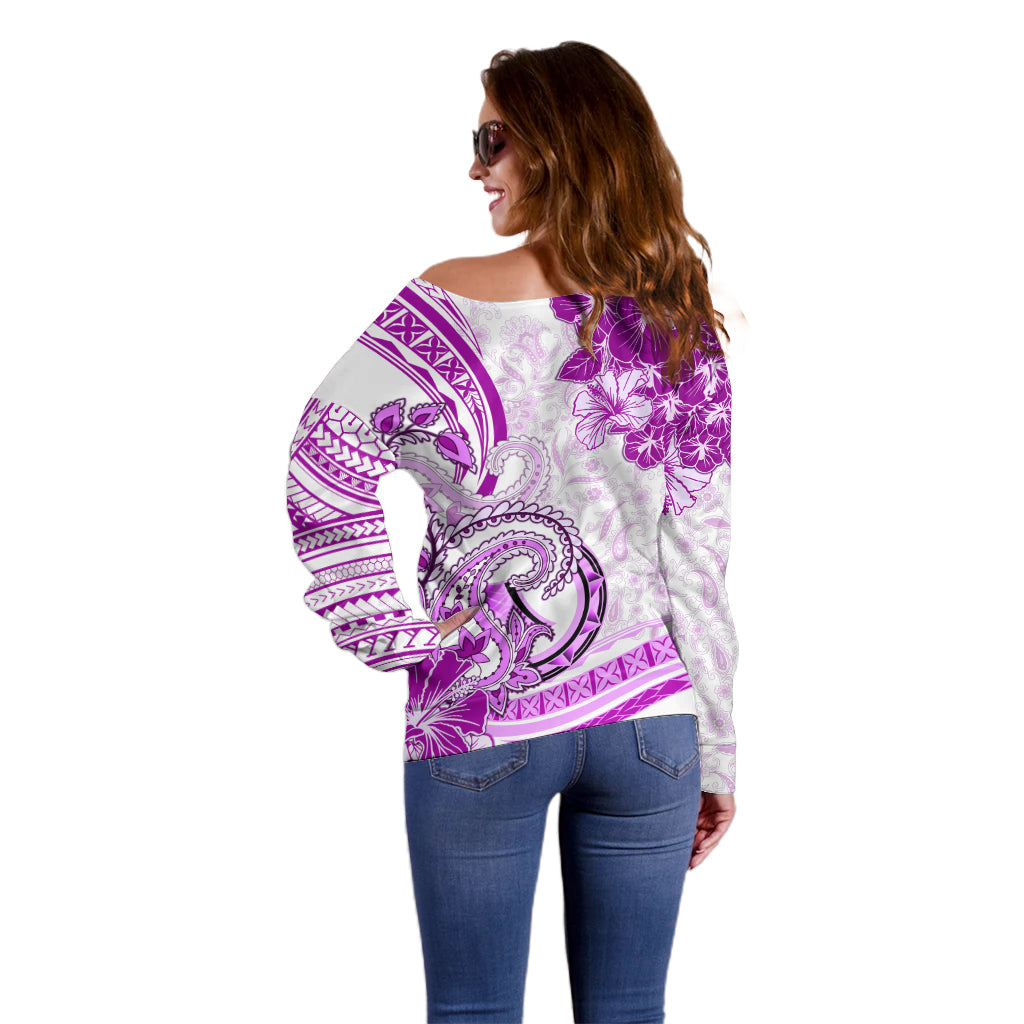 Polynesia Paisley Off Shoulder Sweater Mix Pink Polynesian Pattern LT05 - Polynesian Pride