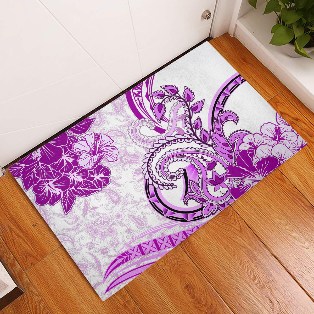 Polynesia Paisley Rubber Doormat Mix Pink Polynesian Pattern