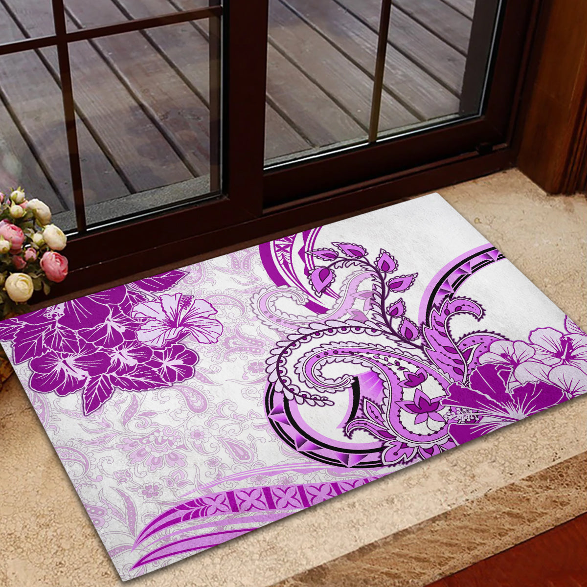 Polynesia Paisley Rubber Doormat Mix Pink Polynesian Pattern