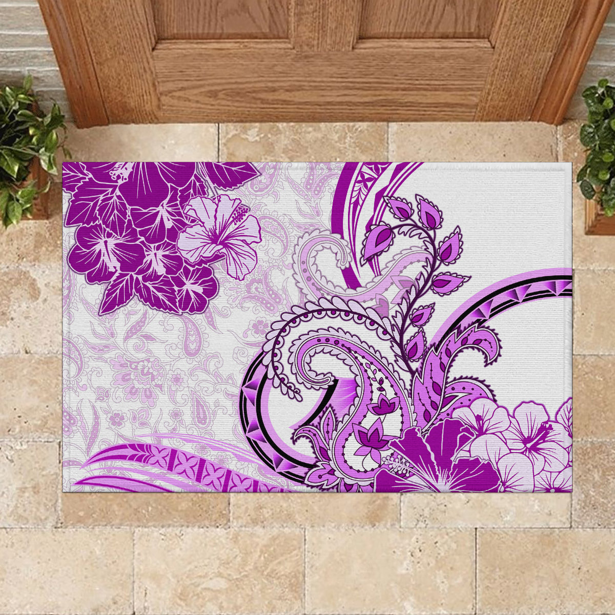 Polynesia Paisley Rubber Doormat Mix Pink Polynesian Pattern