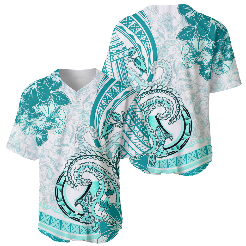 Polynesia Paisley Baseball Jersey Mix Teal Polynesian Pattern LT05 - Polynesian Pride