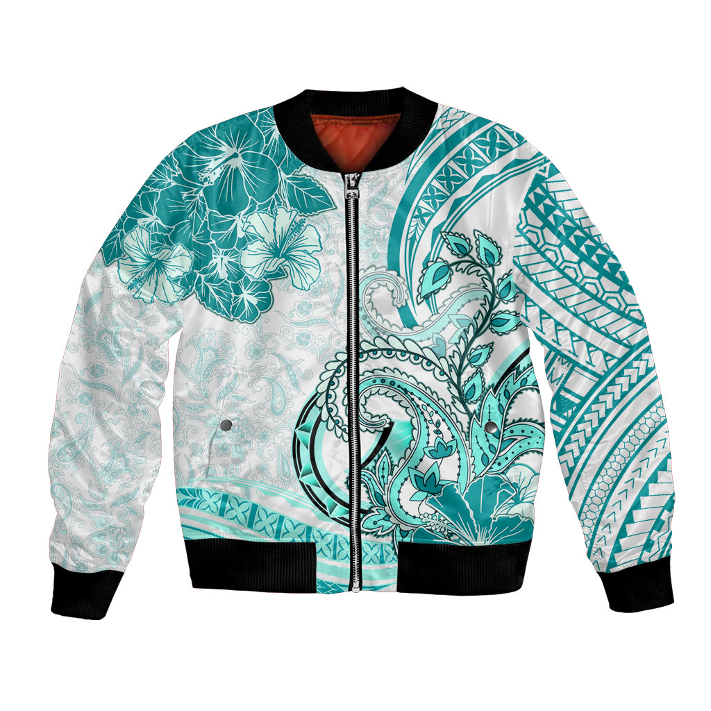 Polynesia Paisley Bomber Jacket Mix Teal Polynesian Pattern LT05 Unisex Teal - Polynesian Pride