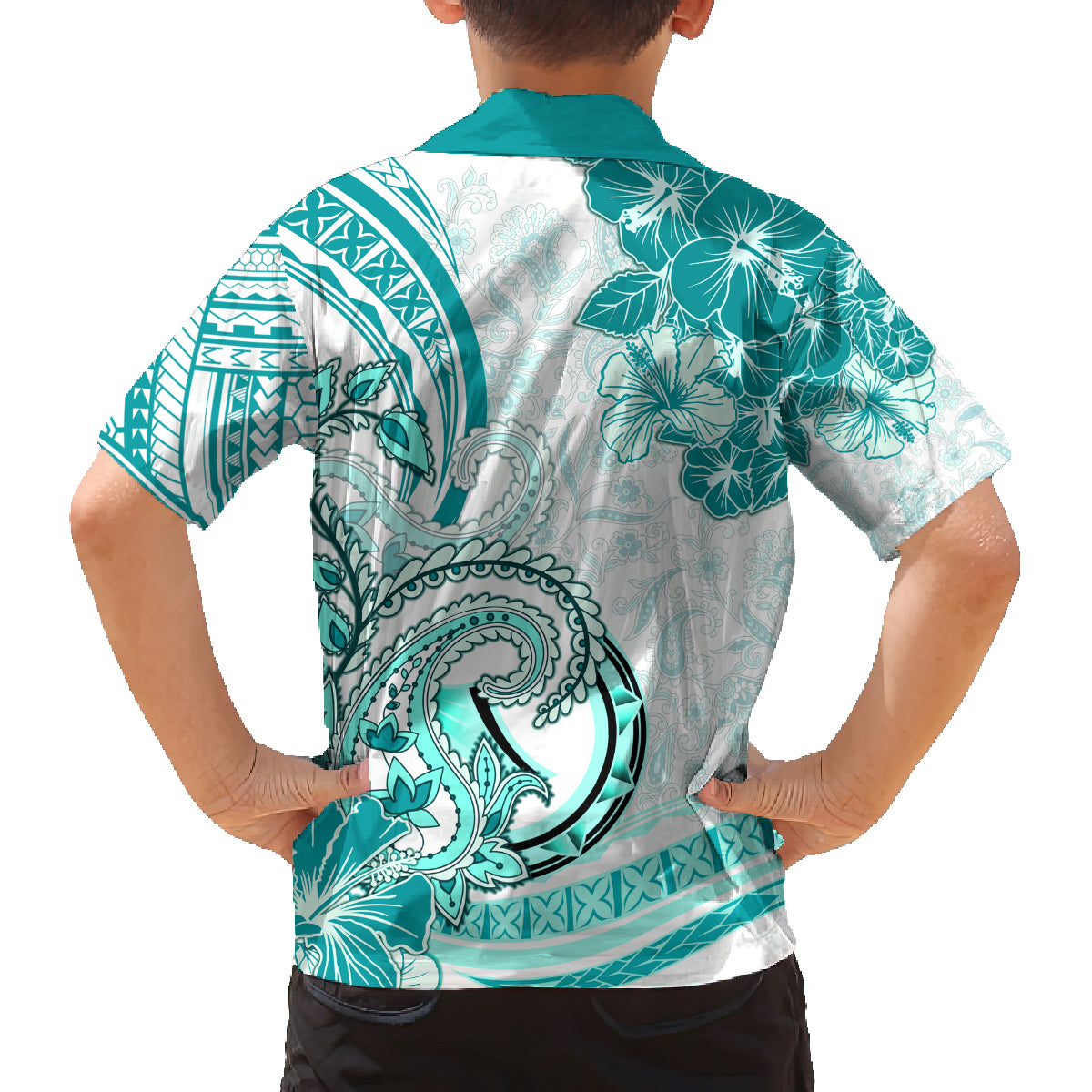 Polynesia Paisley Family Matching Puletasi and Hawaiian Shirt Mix Teal Polynesian Pattern LT05 - Polynesian Pride