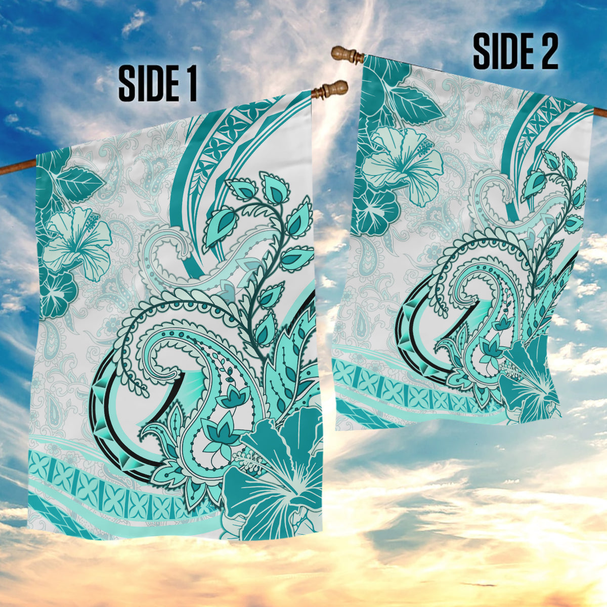 Polynesia Paisley Garden Flag Mix Teal Polynesian Pattern
