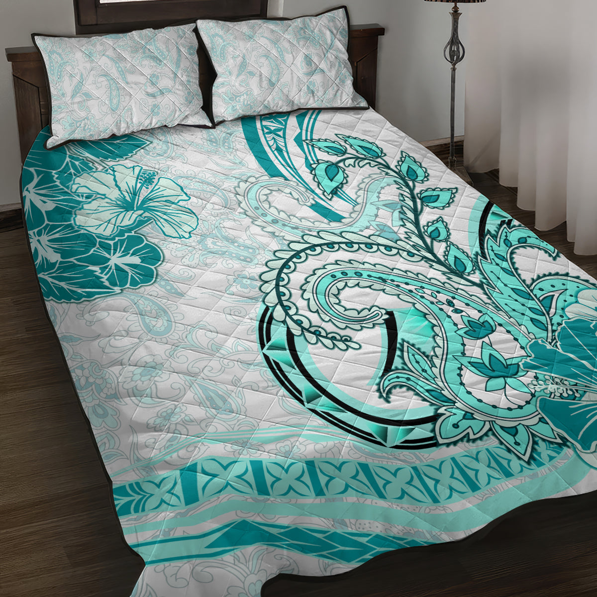 Polynesia Paisley Quilt Bed Set Mix Teal Polynesian Pattern LT05 Teal - Polynesian Pride
