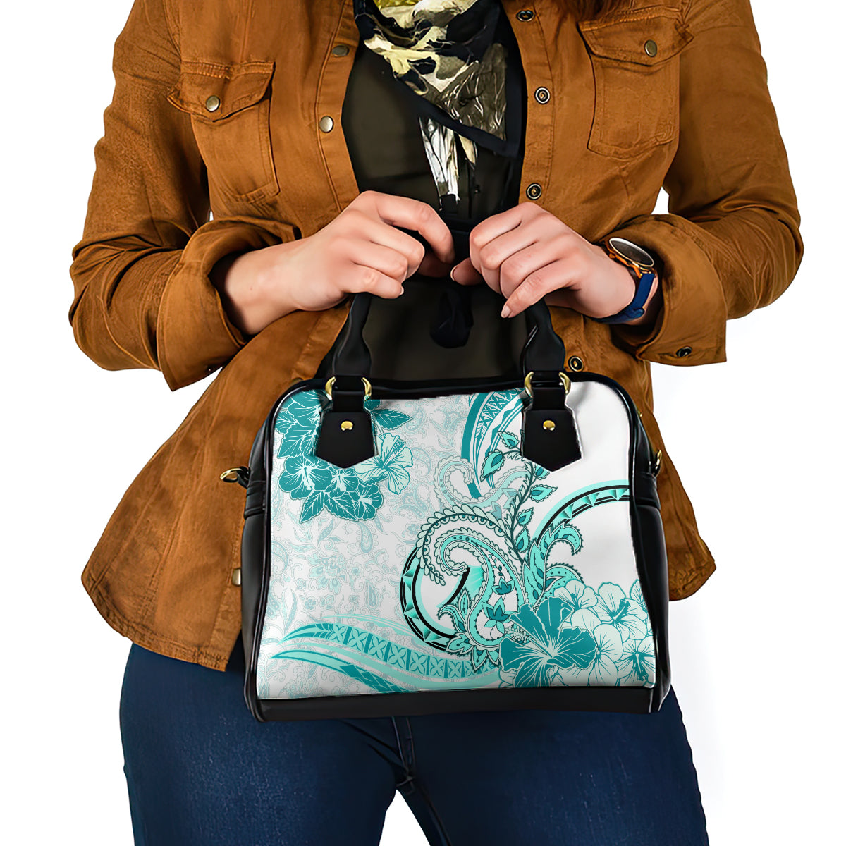 Polynesia Paisley Shoulder Handbag Mix Teal Polynesian Pattern