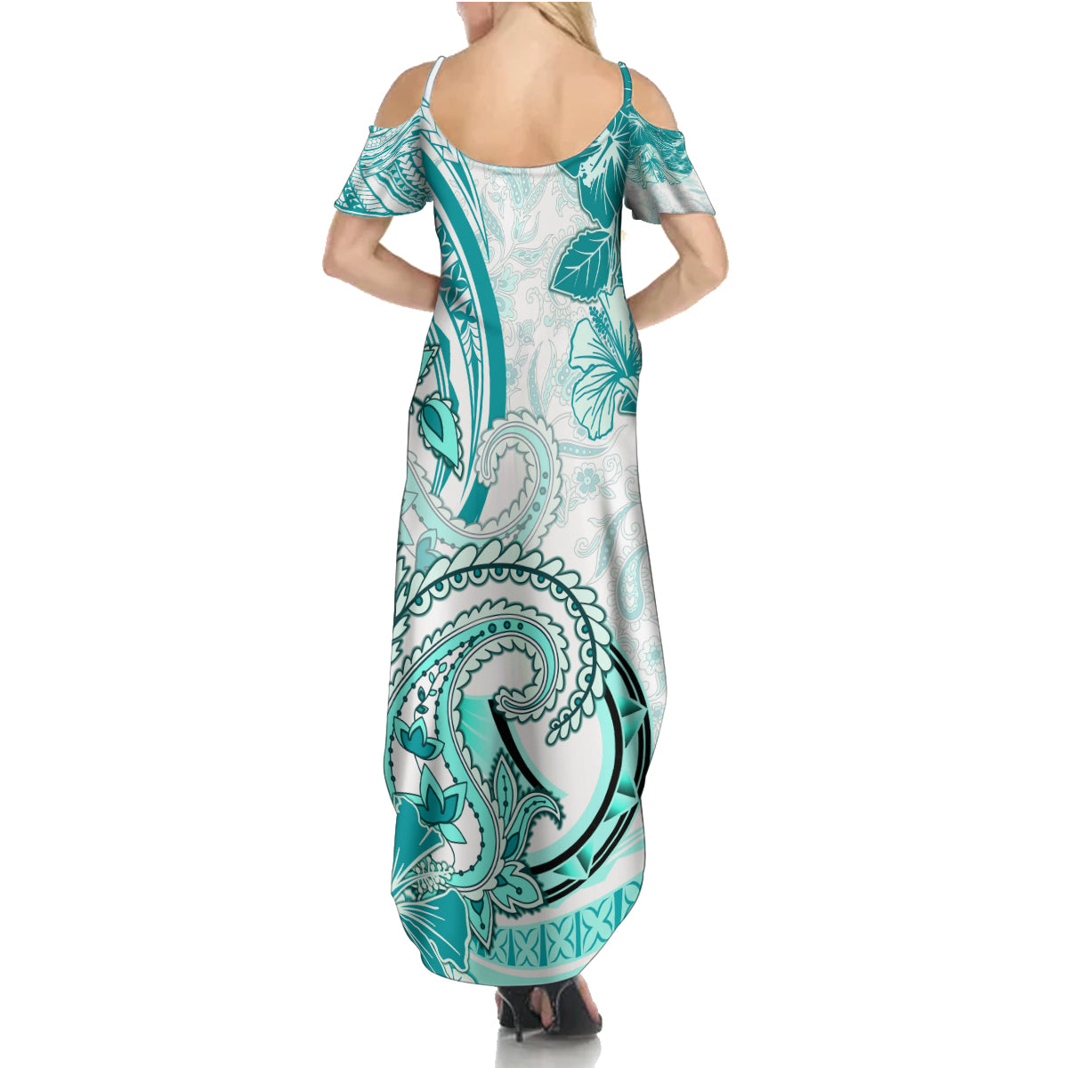 Polynesia Paisley Summer Maxi Dress Mix Teal Polynesian Pattern LT05 - Polynesian Pride