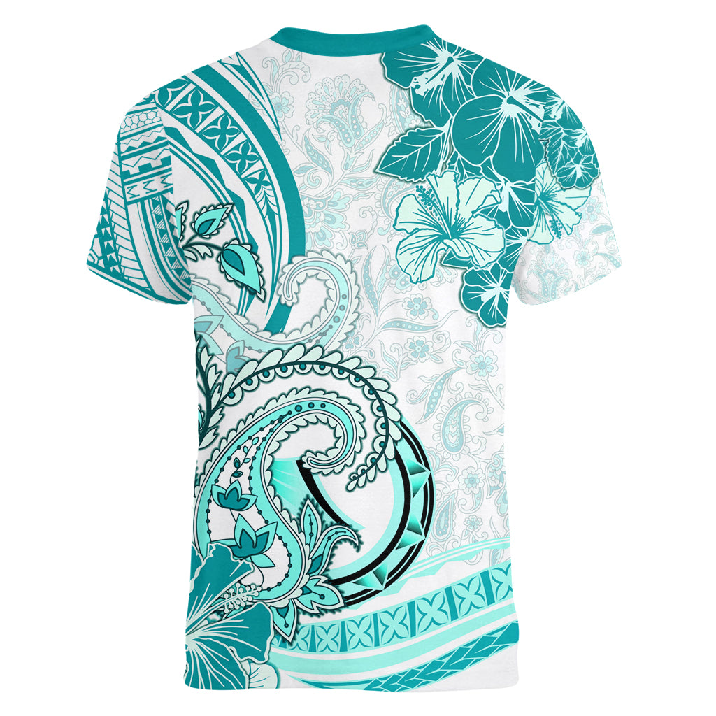 Polynesia Paisley Women V Neck T Shirt Mix Teal Polynesian Pattern LT05 - Polynesian Pride