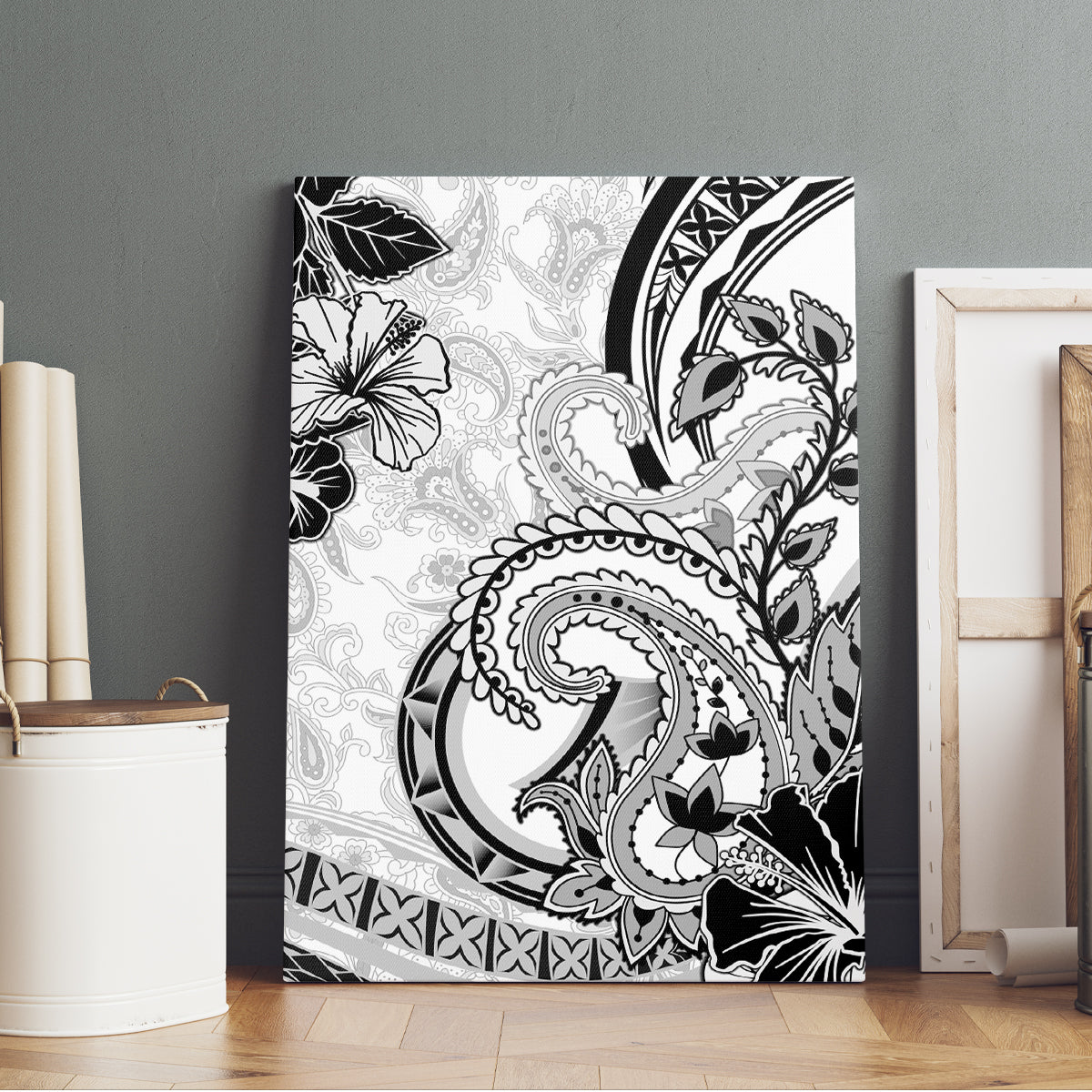 Polynesia Paisley Canvas Wall Art Mix White Polynesian Pattern