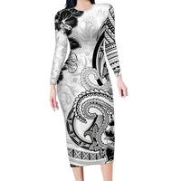 Polynesia Paisley Family Matching Long Sleeve Bodycon Dress and Hawaiian Shirt Mix White Polynesian Pattern LT05 Mom's Dress White - Polynesian Pride
