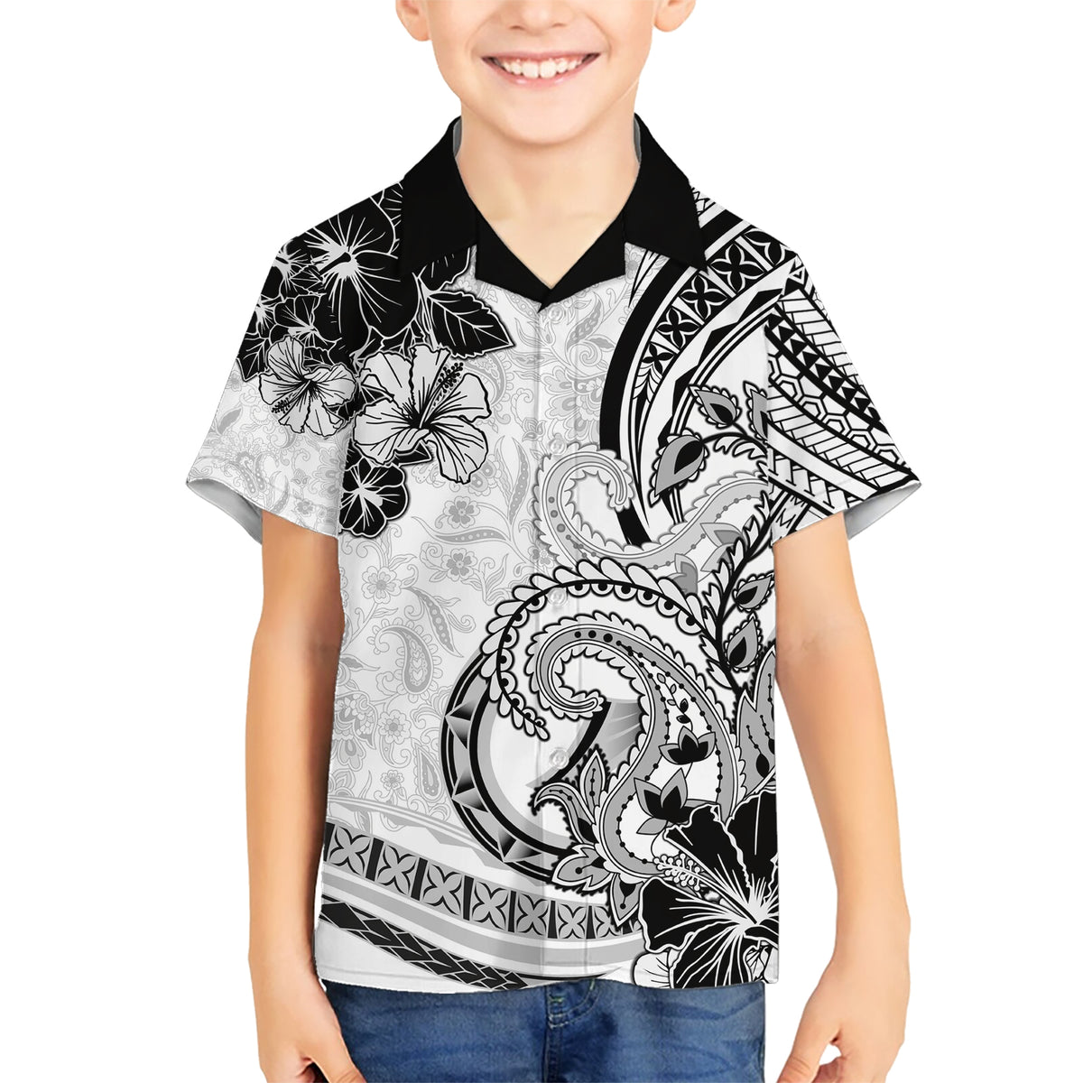 Polynesia Paisley Kid Hawaiian Shirt Mix White Polynesian Pattern LT05 Kid White - Polynesian Pride