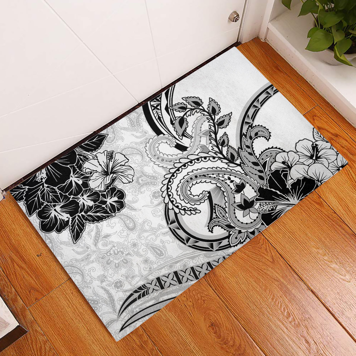 Polynesia Paisley Rubber Doormat Mix White Polynesian Pattern