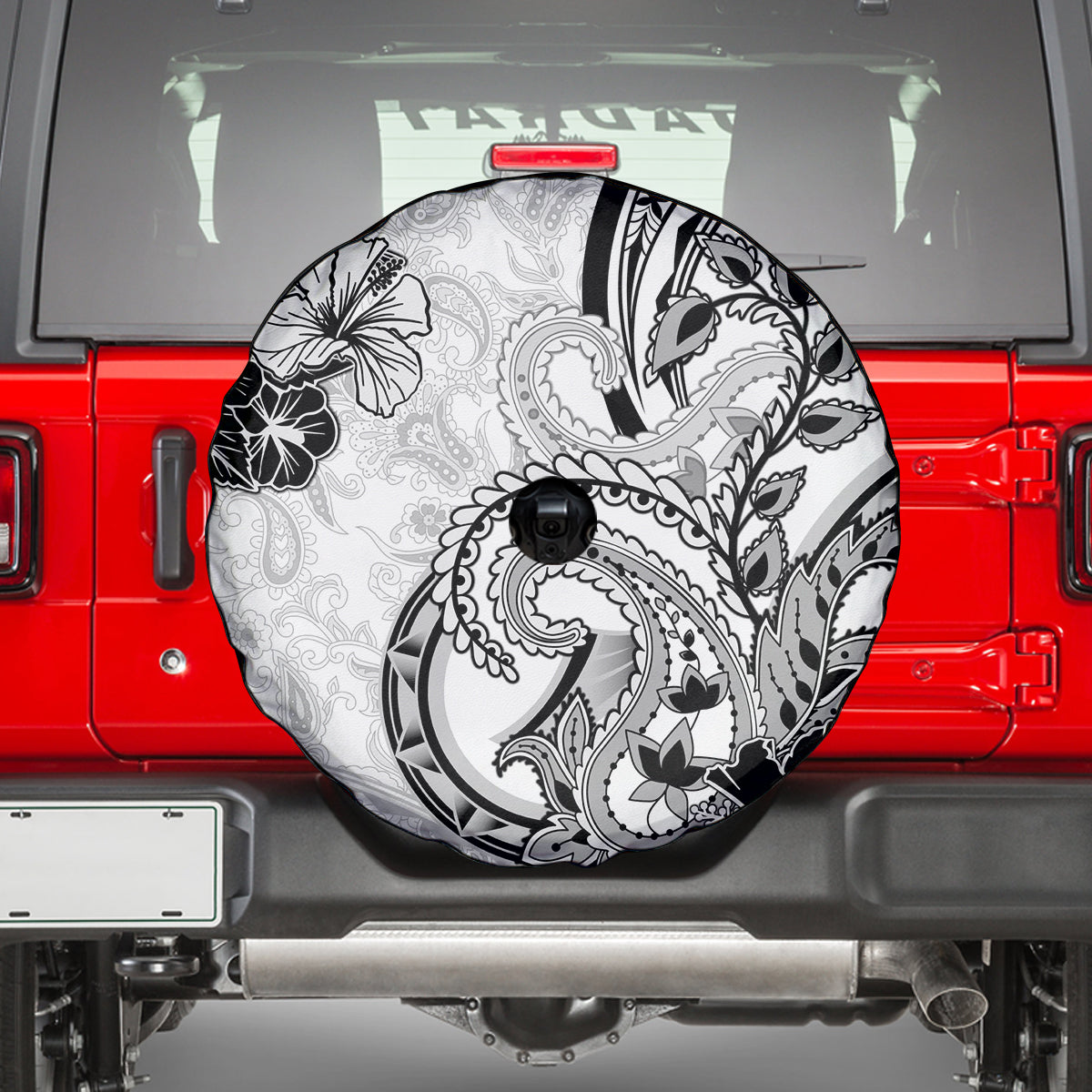 Polynesia Paisley Spare Tire Cover Mix White Polynesian Pattern
