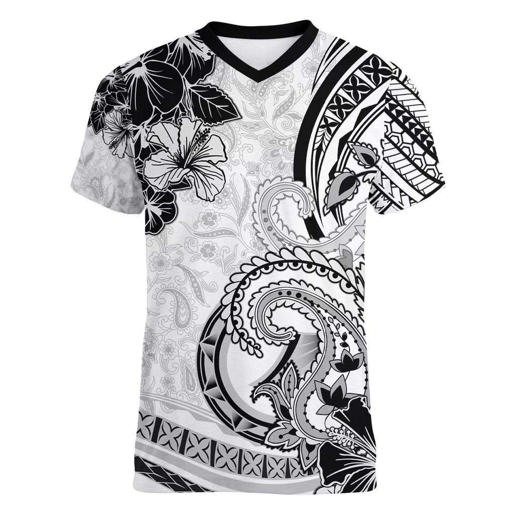 Polynesia Paisley Women V Neck T Shirt Mix White Polynesian Pattern LT05 Female White - Polynesian Pride