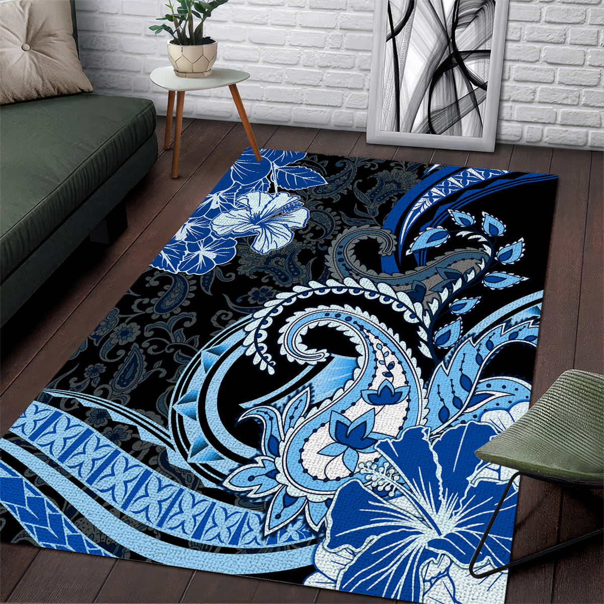 Polynesia Paisley Area Rug Mix Blue Polynesian Pattern