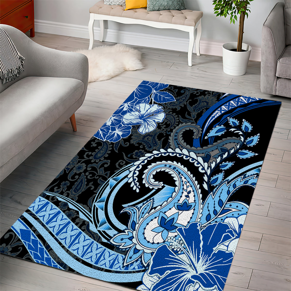 Polynesia Paisley Area Rug Mix Blue Polynesian Pattern