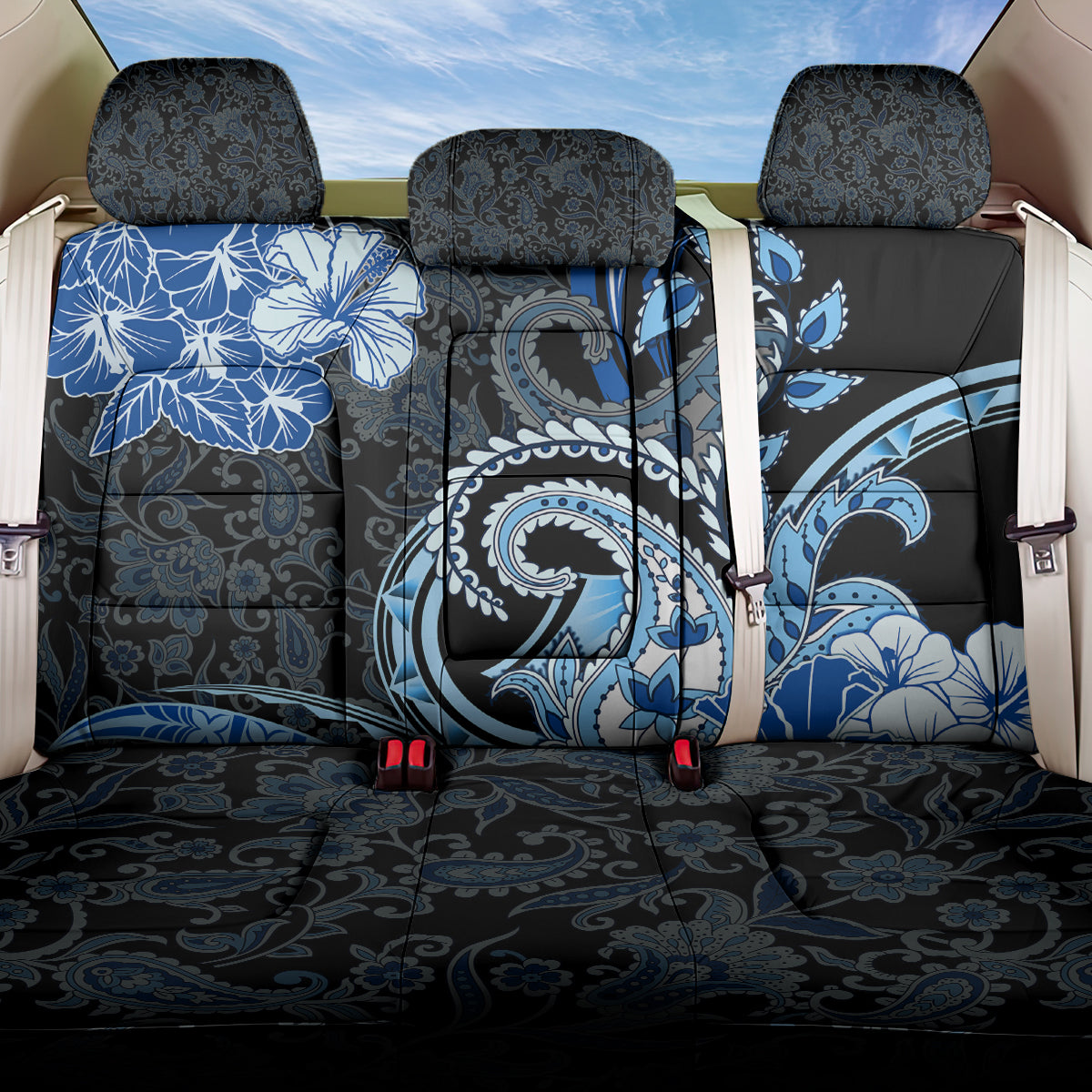 Polynesia Paisley Back Car Seat Cover Mix Blue Polynesian Pattern