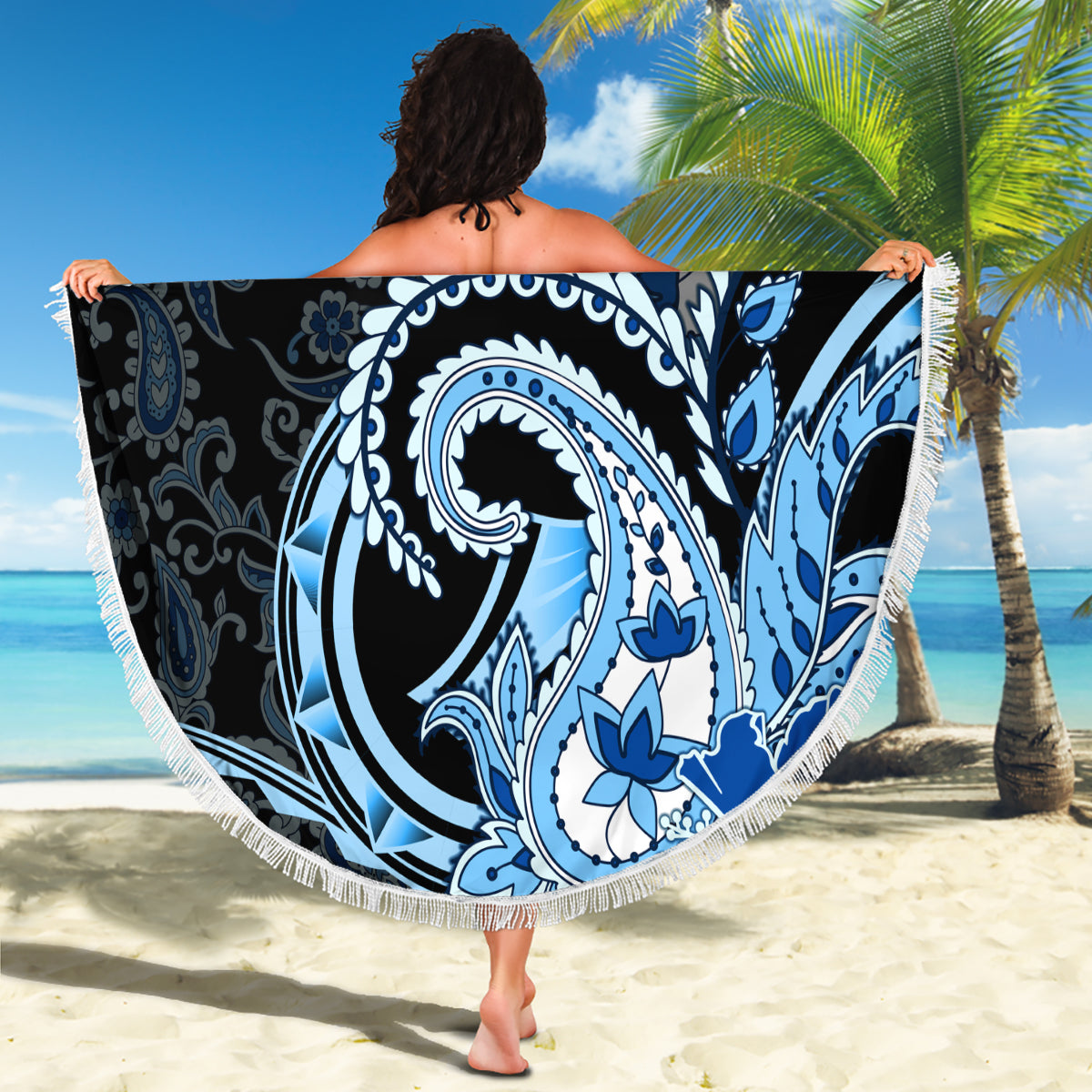 Polynesia Paisley Beach Blanket Mix Blue Polynesian Pattern