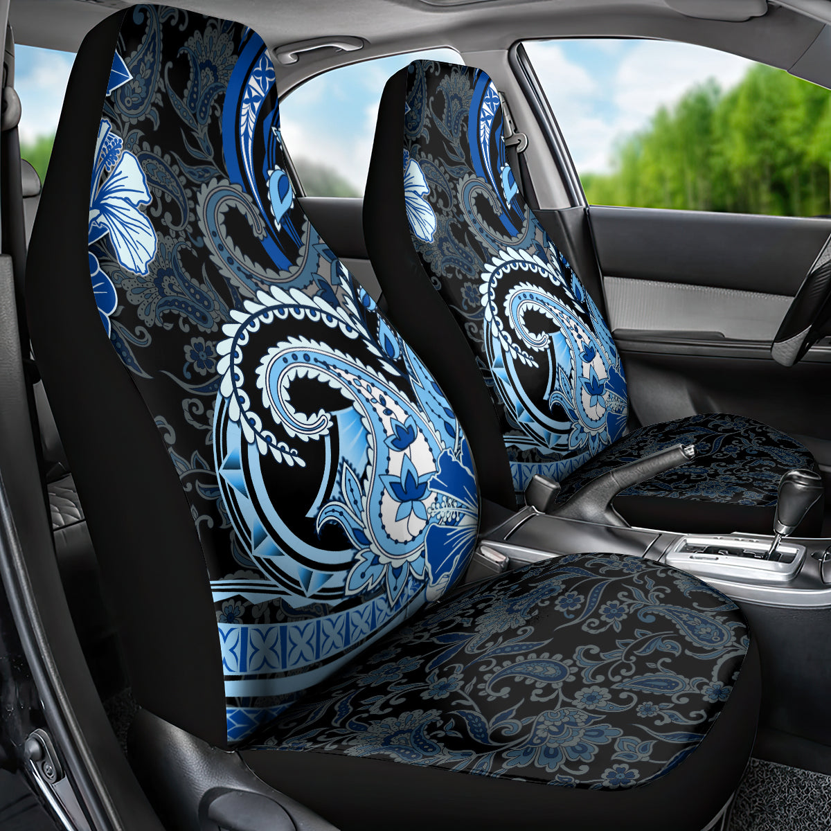 Polynesia Paisley Car Seat Cover Mix Blue Polynesian Pattern