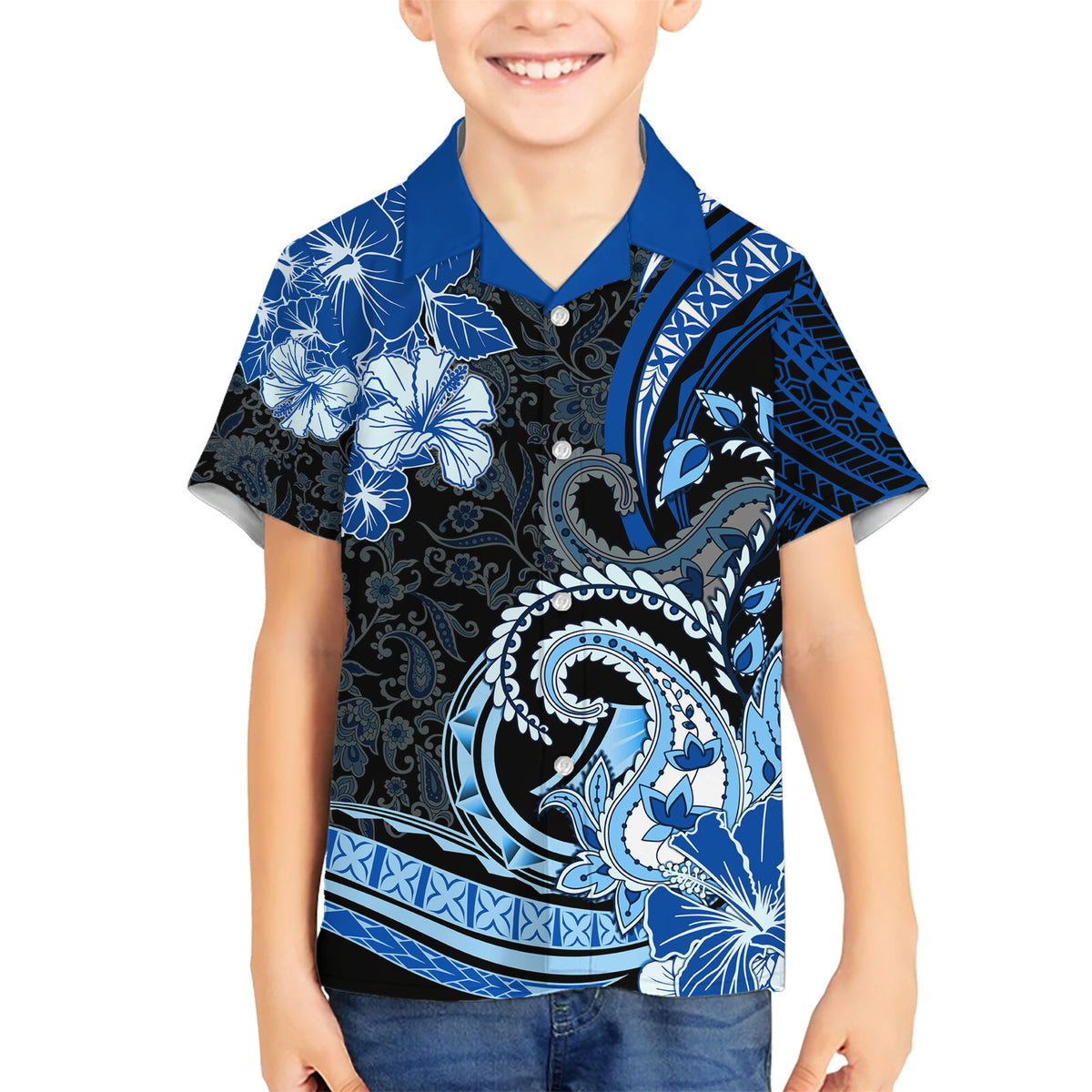 Polynesia Paisley Family Matching Short Sleeve Bodycon Dress and Hawaiian Shirt Mix Blue Polynesian Pattern LT05 Son's Shirt Blue - Polynesian Pride