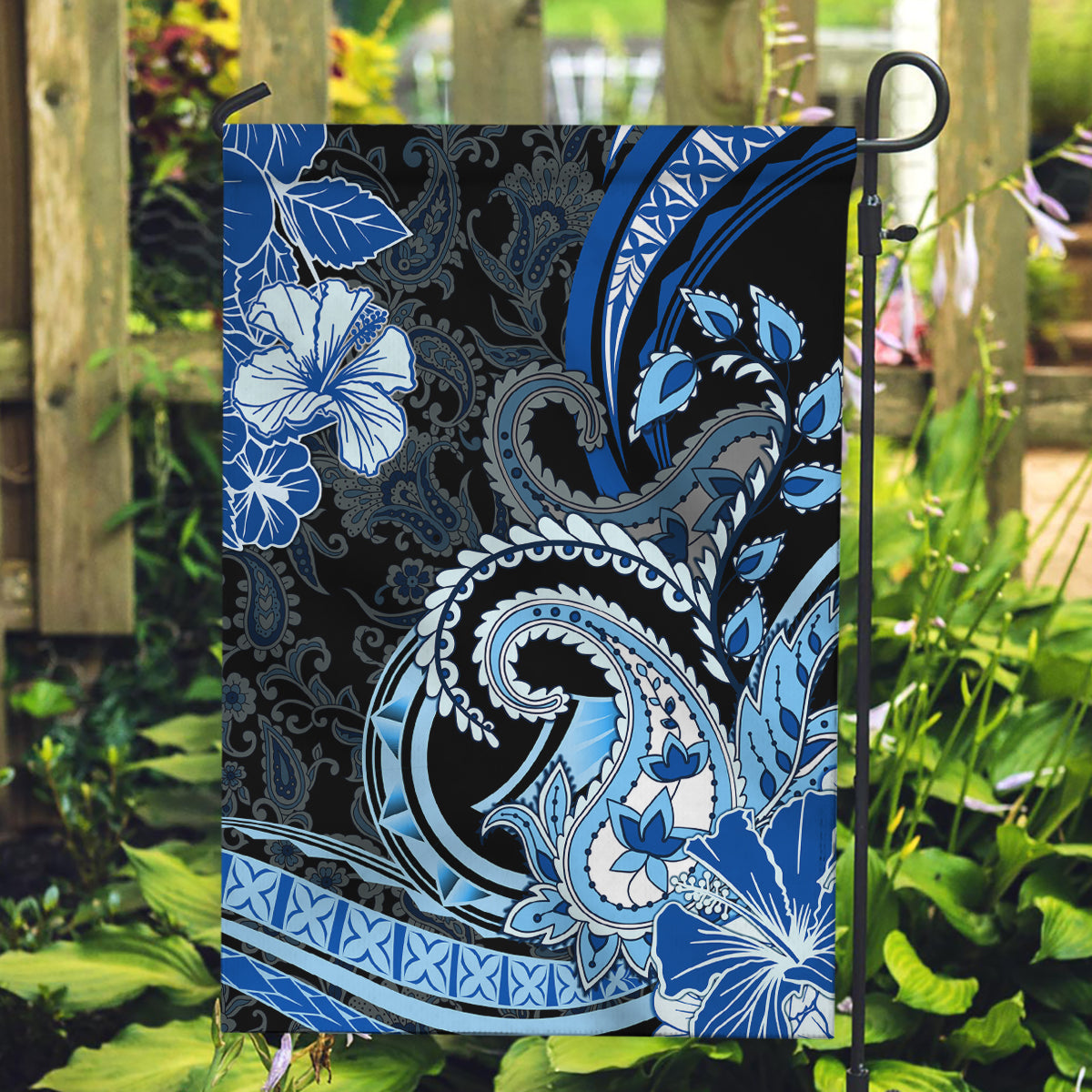 Polynesia Paisley Garden Flag Mix Blue Polynesian Pattern