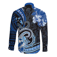 Polynesia Paisley Long Sleeve Button Shirt Mix Blue Polynesian Pattern LT05 - Polynesian Pride