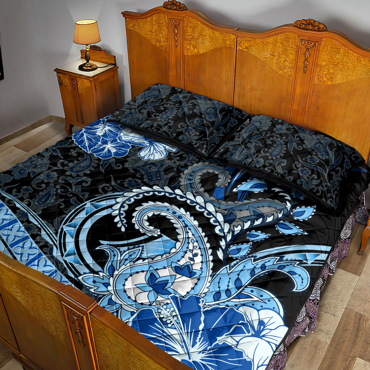 Polynesia Paisley Quilt Bed Set Mix Blue Polynesian Pattern