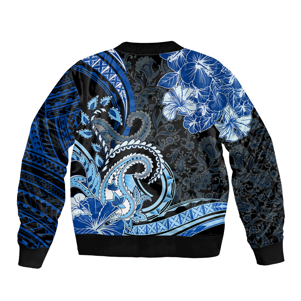 Polynesia Paisley Sleeve Zip Bomber Jacket Mix Blue Polynesian Pattern LT05 - Polynesian Pride