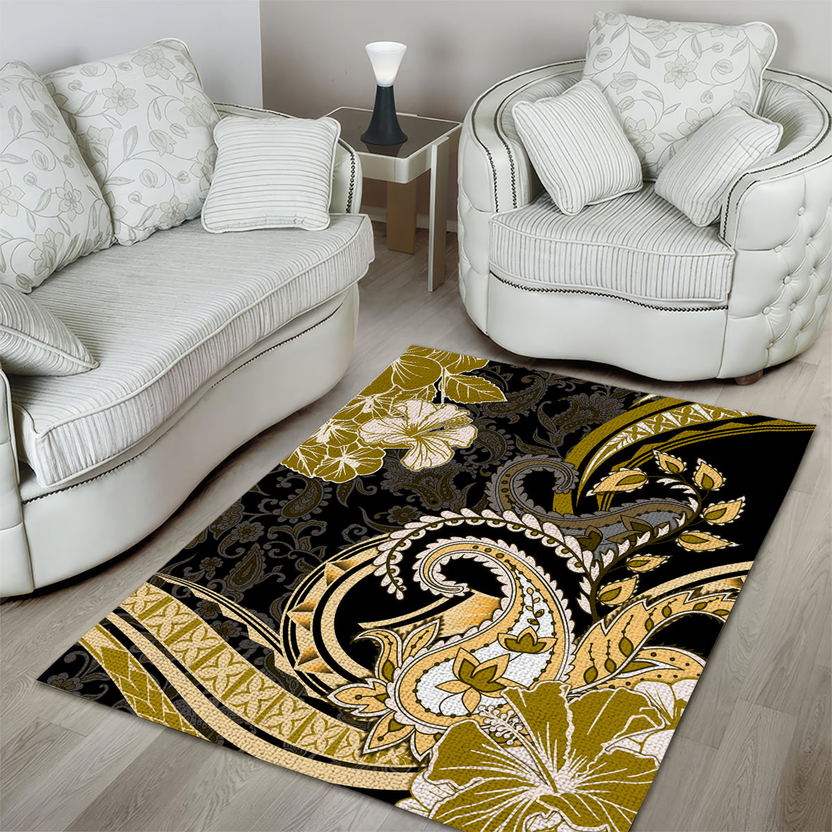Polynesia Paisley Area Rug Mix Gold Polynesian Pattern