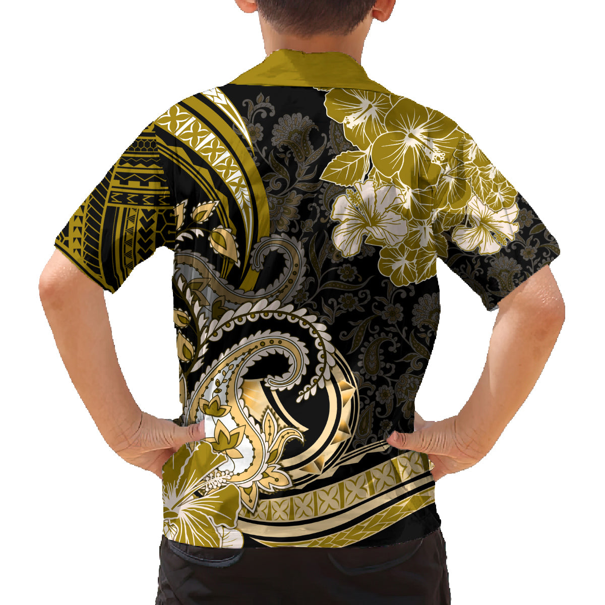 Polynesia Paisley Family Matching Off Shoulder Short Dress and Hawaiian Shirt Mix Gold Polynesian Pattern LT05 - Polynesian Pride