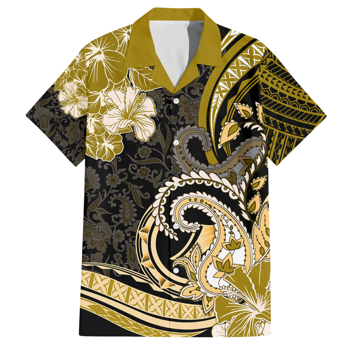 Polynesia Paisley Family Matching Summer Maxi Dress and Hawaiian Shirt Mix Gold Polynesian Pattern LT05 Dad's Shirt - Short Sleeve Gold - Polynesian Pride